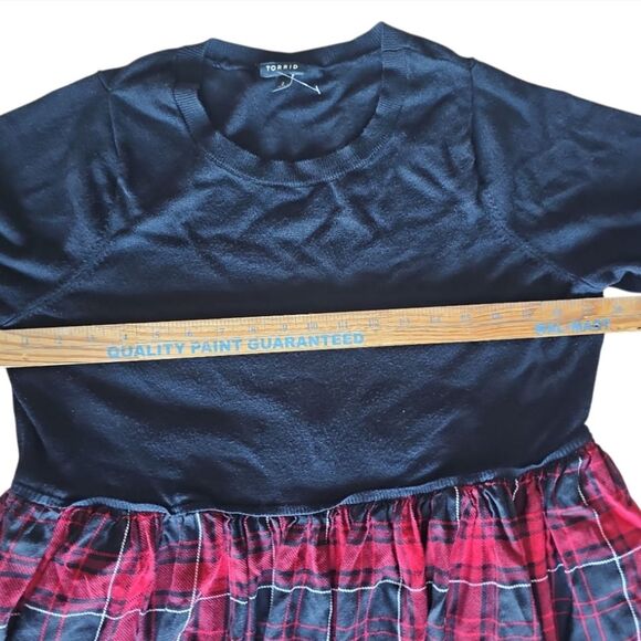 Torrid Plaid Challis to Knit Dress Plus Sz 2X Holiday Mini Dress NWOT Pockets - Picture 10 of 15